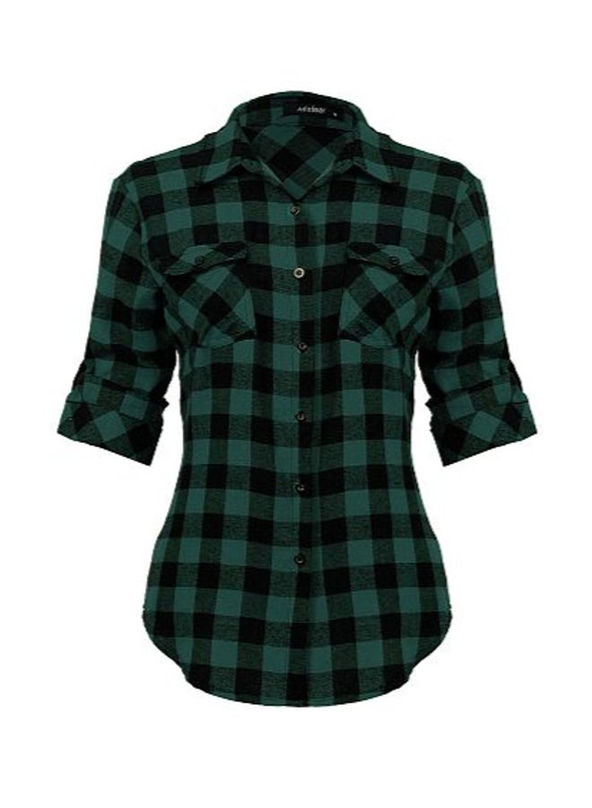 Mixfeer Casual Split Plaid Button-Down Shirt Green  - Image 2