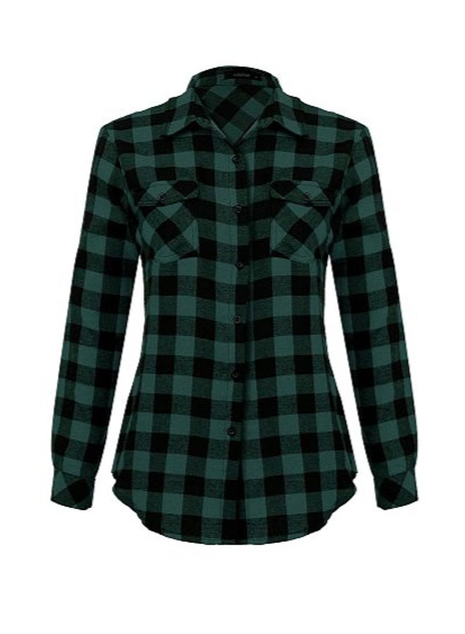 Mixfeer Casual Split Plaid Button-Down Shirt Green  - Image 1