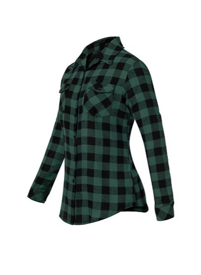 Mixfeer Casual Split Plaid Button-Down Shirt Green  - Image 4