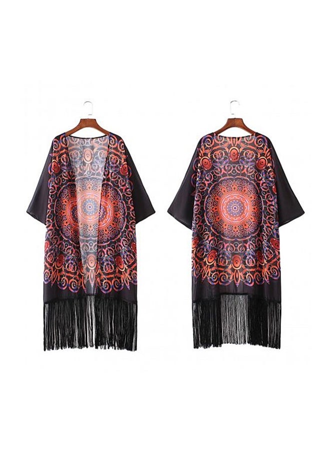 Generic Geometric Fringed Tassels Outerwear Cardigan Boho Black  - Image 3
