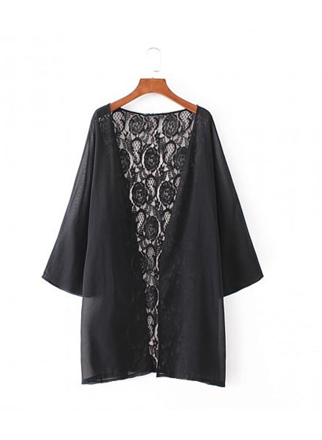 Sheer Lace Cardigan Blouse Top Beachwear Black - Image 1
