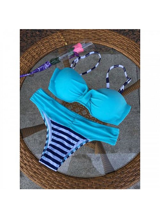 2-Piece Push-Up Striped Swimwear Bikini Set Blue - Image 2