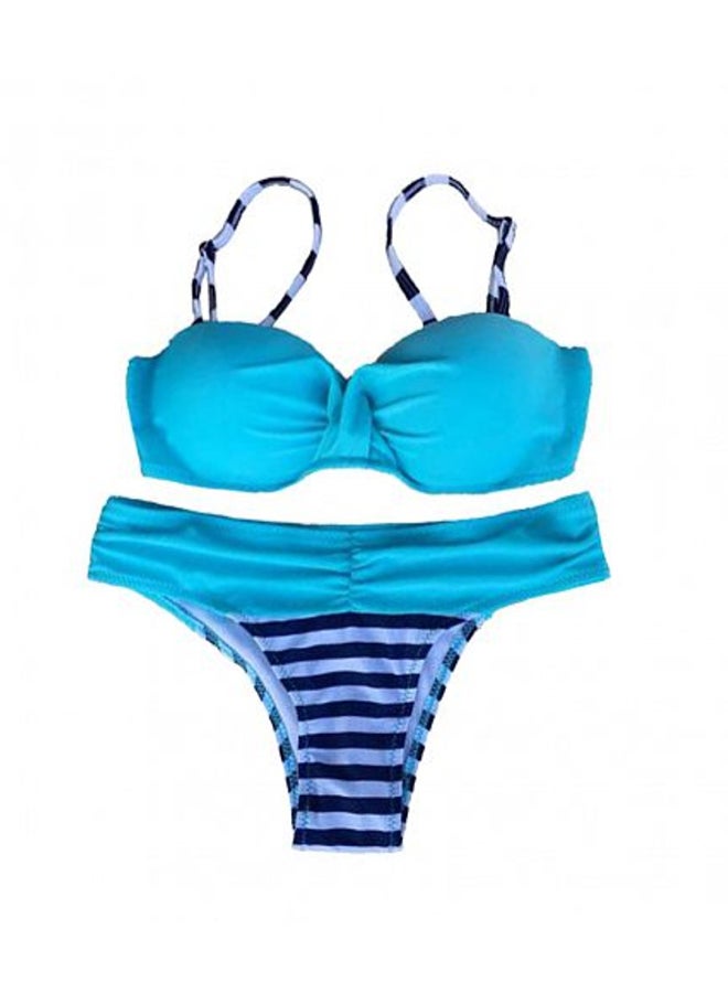 2-Piece Push-Up Striped Swimwear Bikini Set Blue - Image 1