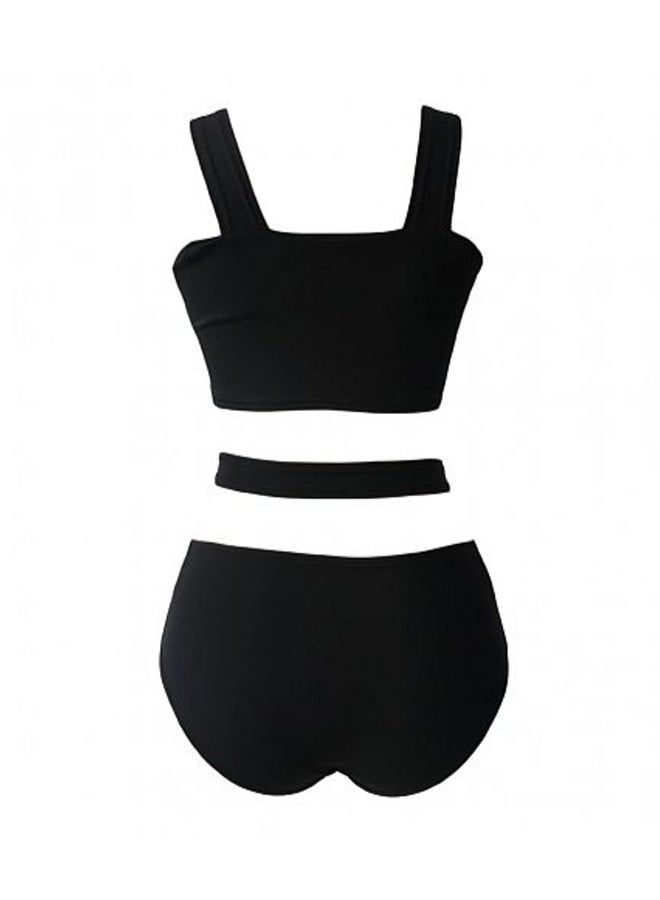 2-Piece V-Neck High Waist Bandage Bikini Set Black - Image 2