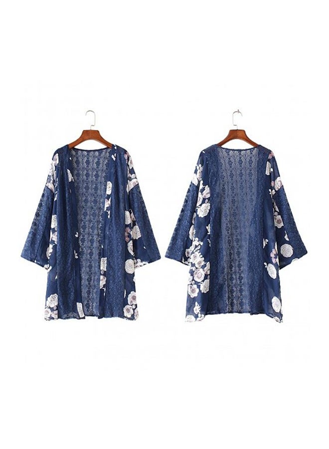 Generic - Floral Print Kimono Cardigan Beachwear Bikini Cover Up Blue - Image 1
