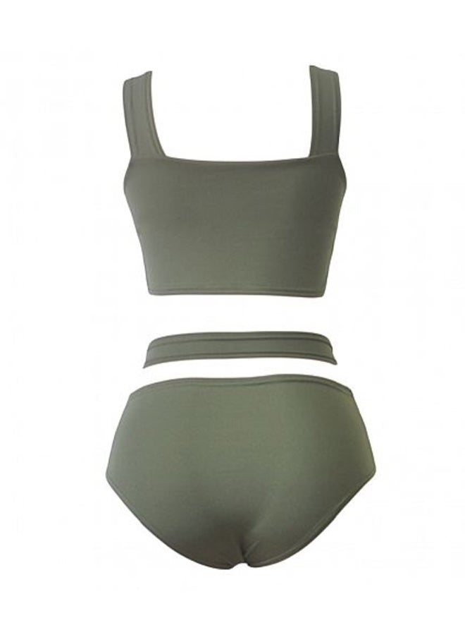 2-Piece V-Neck High Waist Bandage Bikini Set Green  - Image 2
