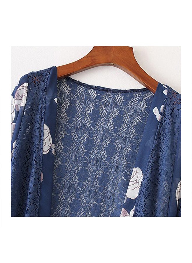 Generic - Floral Print Kimono Cardigan Beachwear Bikini Cover Up Blue - Image 1