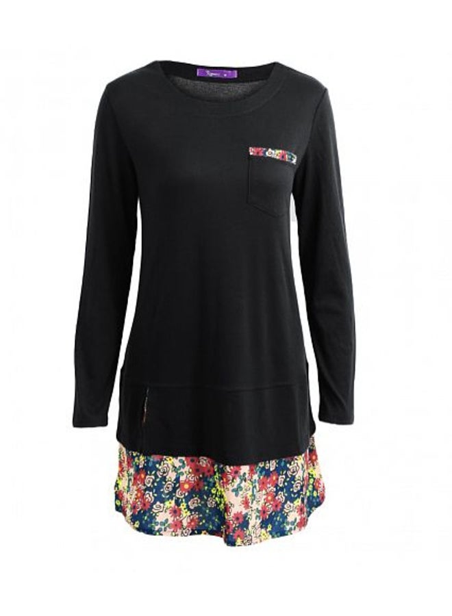 Romacci - Floral Hem Vintage Mini Dress Black - Image 1