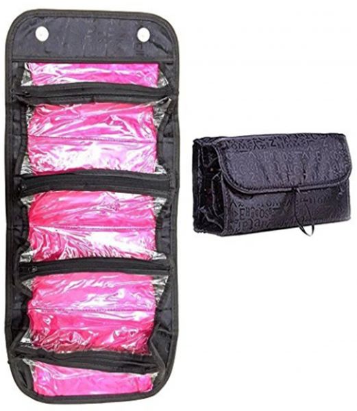 منظم مستحضرات تجميل معلق أسود/وردي - Image 1