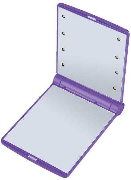 مرآة مكياج للجيب بمصابيح LED أرجواني - Image 1