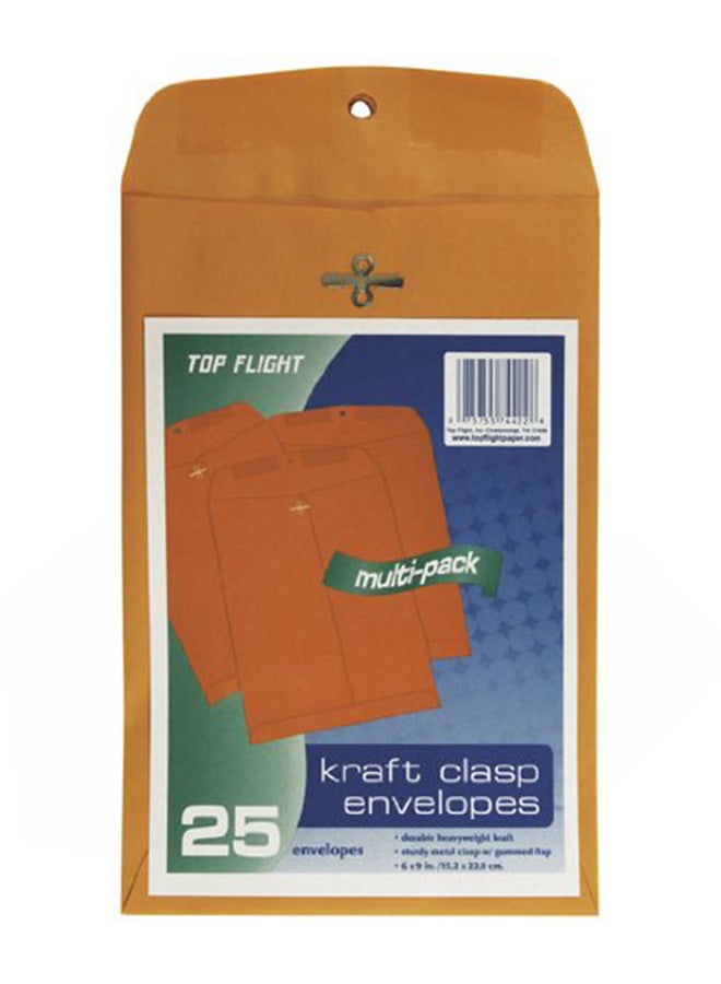 Top Flight Pack Of 25 Gummed and Clasped Envelope