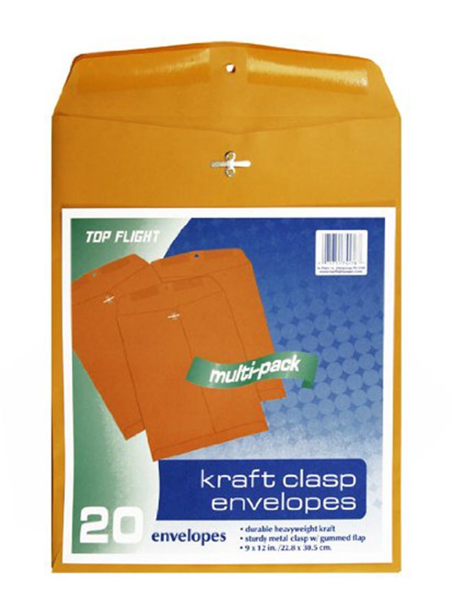 Top Flight Pack Of 20 Gummed and Clasped Envelope