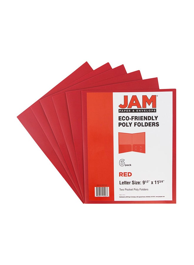 JAM Paper - Set Of 6 Two Pocket POP Folders With Metal Prongs Fastener Clasps Red - Image 1