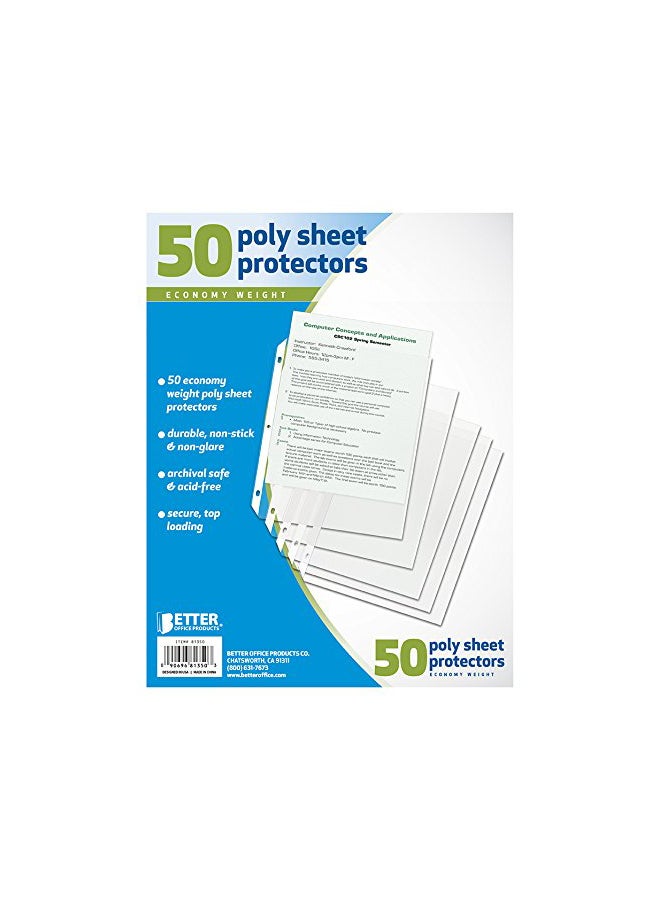 Better Office Products Pack Of 50 Poly Sheet Protector Set White/Clear - Image 2