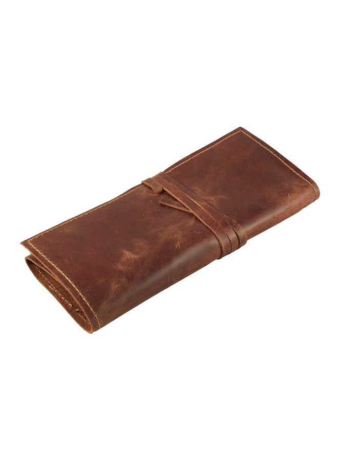 Rustic Ridge Leather Pen And Pencil Roll Case Dark Brown  - Image 1
