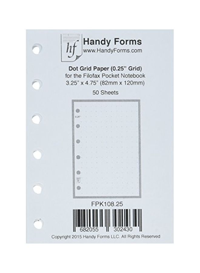 Pocket Size Dot Grid Paper Refill - 0.25" Spacing White