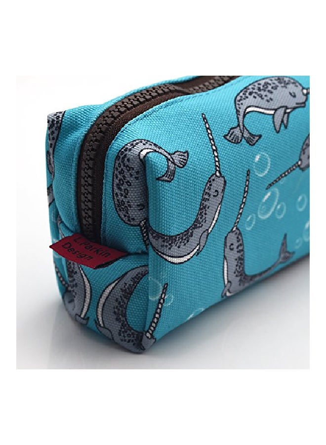 إل باركين حافظة أقلام رصاص مصنوعة من القماش الكتاني ومطبوع عليها أشكال كركدن البحر أزرق/رمادي - Image 3