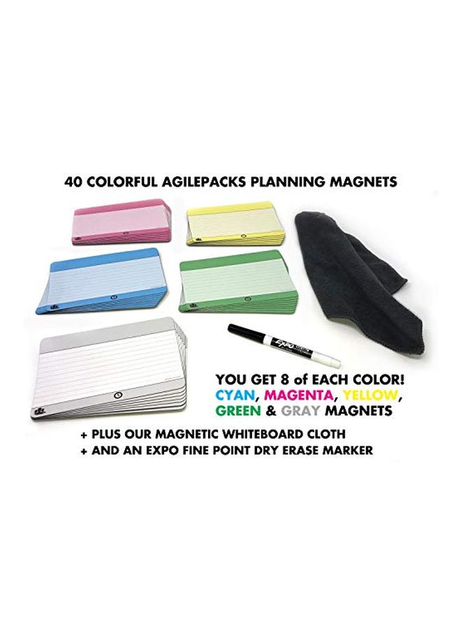AgilePacks 42-Piece Dry-Erase Magnetic Planning Card With Dry Erase Marker And Cloth Set Cyan/Magenta/Yellow - Image 2