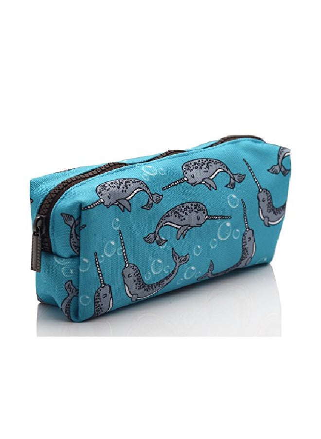 إل باركين حافظة أقلام رصاص مصنوعة من القماش الكتاني ومطبوع عليها أشكال كركدن البحر أزرق/رمادي - Image 2