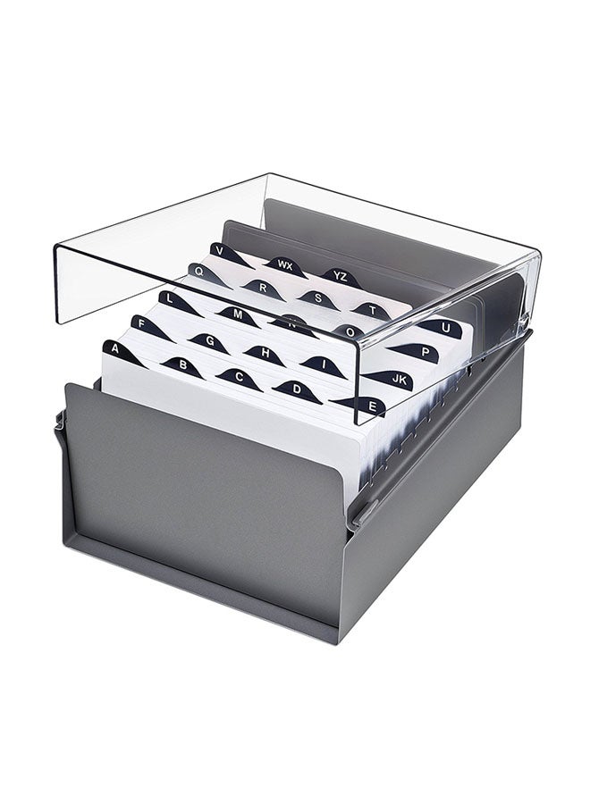 Acrimet Card File Holder Organizer With Plastic Lid Cover Grey 