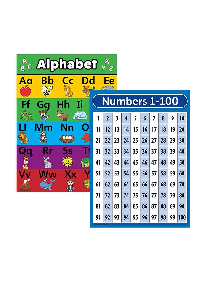 Palace Learning Pack Of 2 Alphabet And Numbers Poster Chart Set Green/Yellow/Red  - Image 1