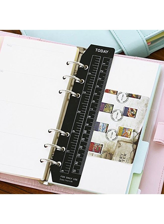 بي سي بي مجموعة مساطر قياس لتحديد الصفحة مكونة من 4 قطع ذات 5 ثقوب جانبية مناسبة لدفتر الملاحظات بأوراق مقاس A5 وA6 أسود/شفاف - Image 3