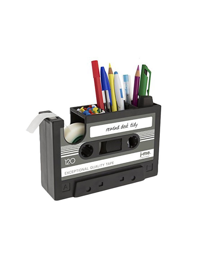 Stainless Steel Cassette Tape Dispenser Pen Holder Black