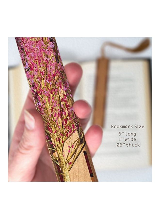 Mitercraft - Wooden Hand Made Bookmark With Tassel Pink/Green/Beige - Image 1