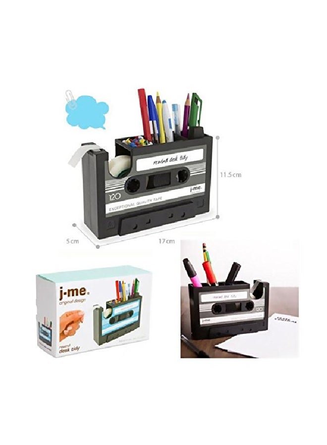 Stainless Steel Cassette Tape Dispenser Pen Holder Black