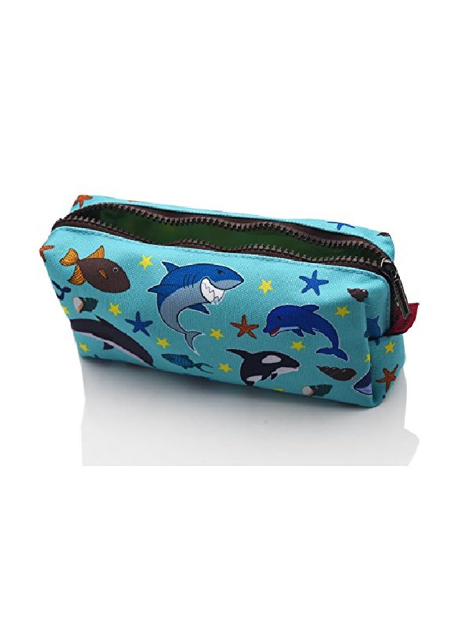 Dolphin And Shark Printed Students Canvas Pencil Case Blue - v1552568366/N21879538A_2