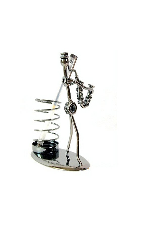 Winterworm Musician Pattern Pen Pencil Container Holder Silver - Image 3