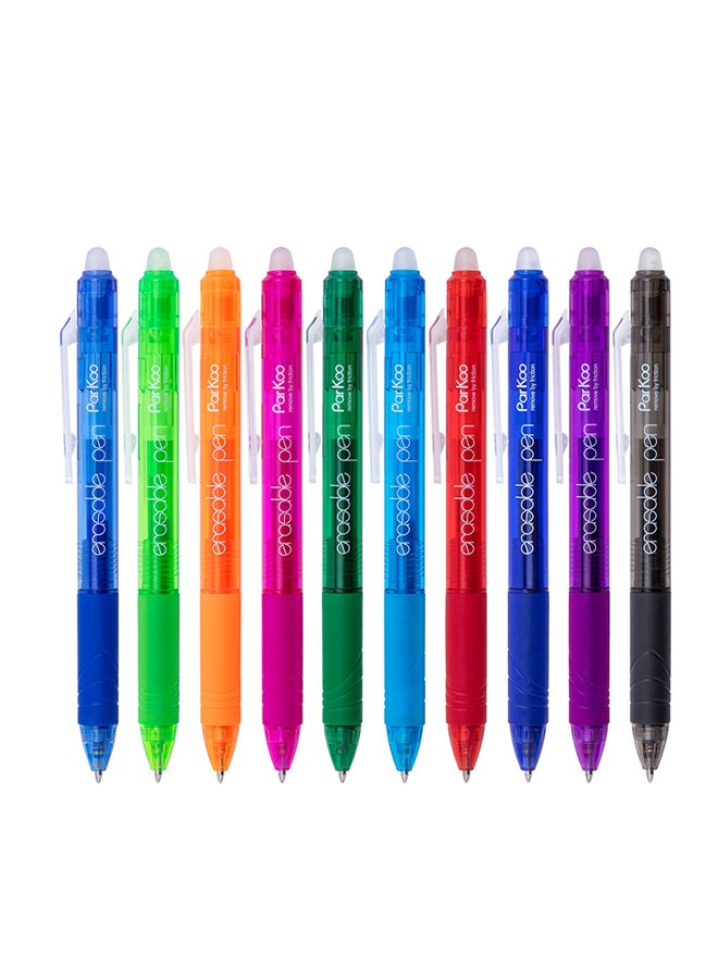 ParKoo 10-Piece Retractable Erasable Gel Pen Set Multicolour - Image 1