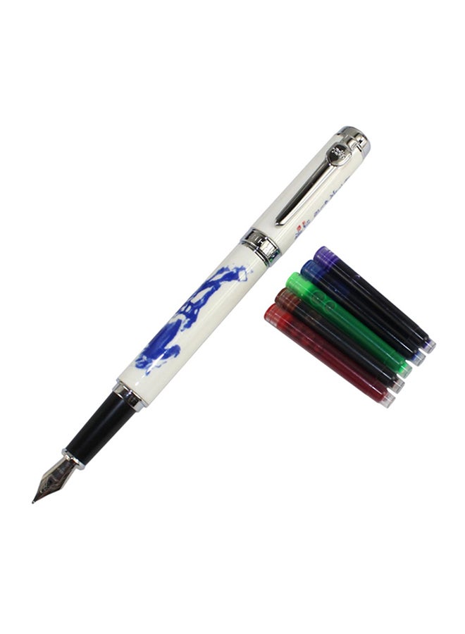 Gullor Porcelain Horse Fountain Pen With Gift Box And Ink Cartridge Blue/White - Image 1