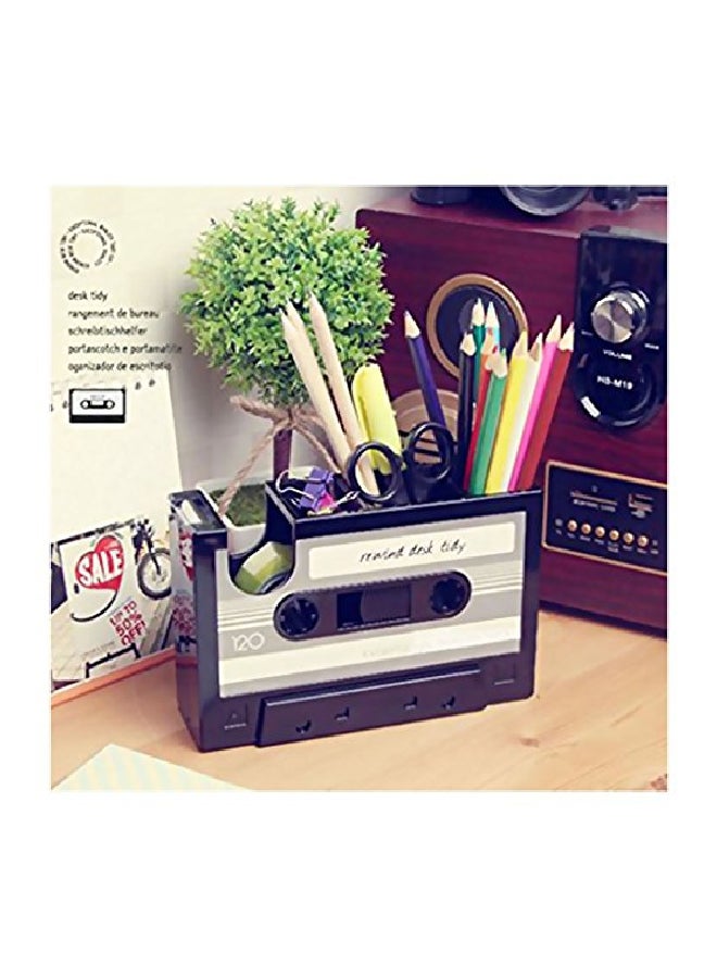 Stainless Steel Cassette Tape Dispenser Pen Holder Black