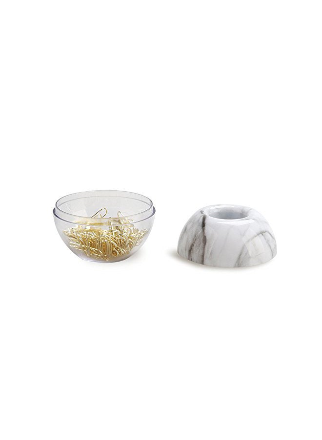 METAN - 100-Piece Paper Clips With Marble Paper Clips Holder Gold/White - Image 1
