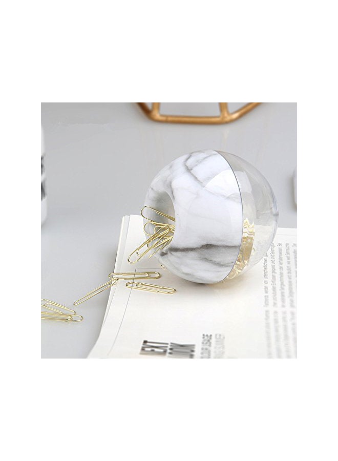 METAN - 100-Piece Paper Clips With Marble Paper Clips Holder Gold/White - Image 1