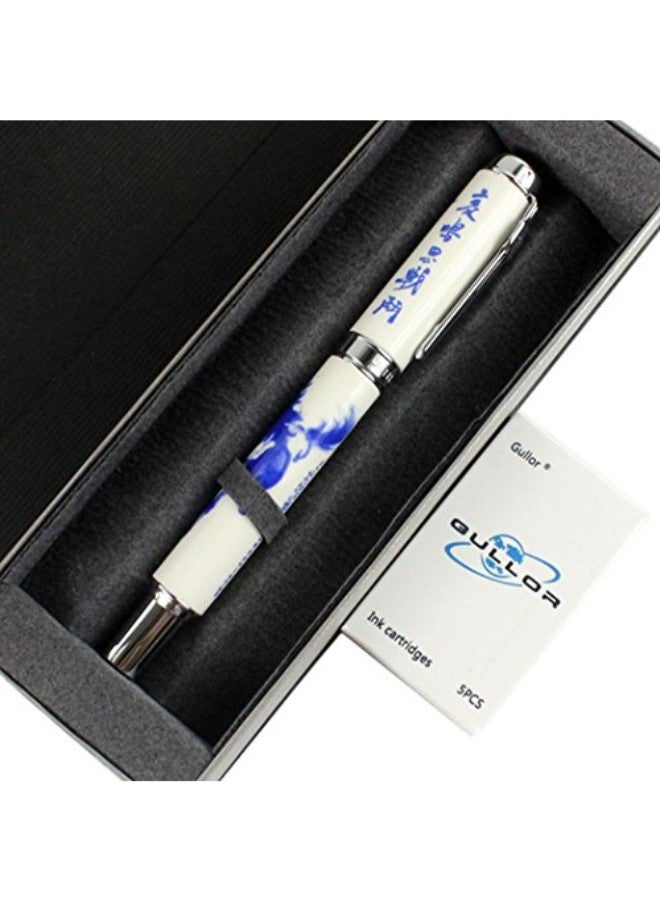 Gullor Porcelain Horse Fountain Pen With Gift Box And Ink Cartridge Blue/White - Image 4