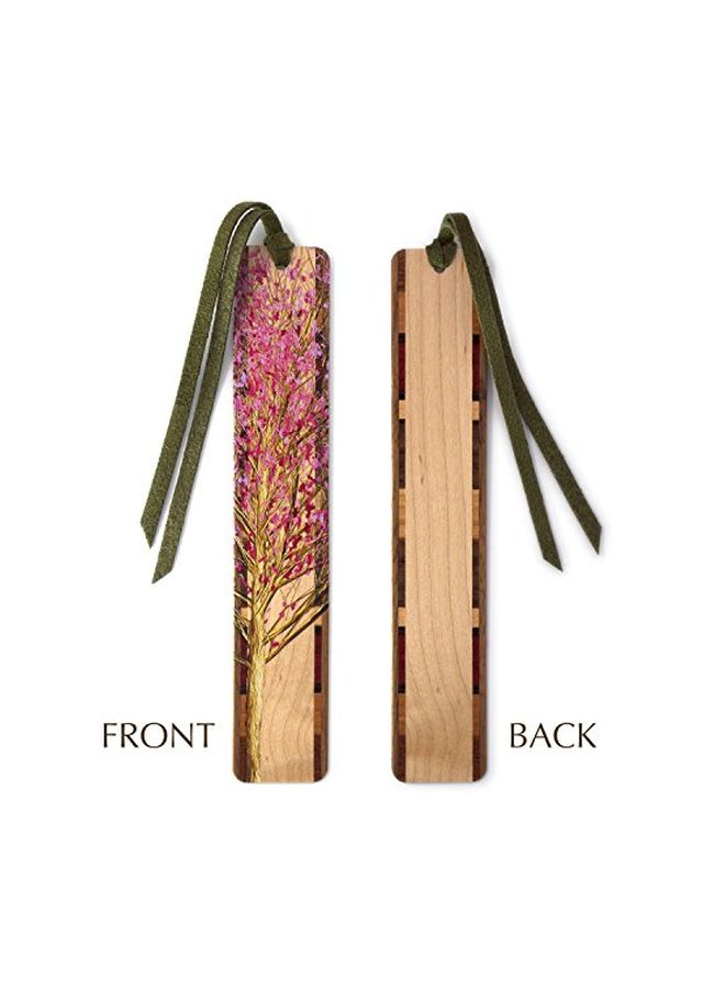 Mitercraft - Wooden Hand Made Bookmark With Tassel Pink/Green/Beige - Image 1