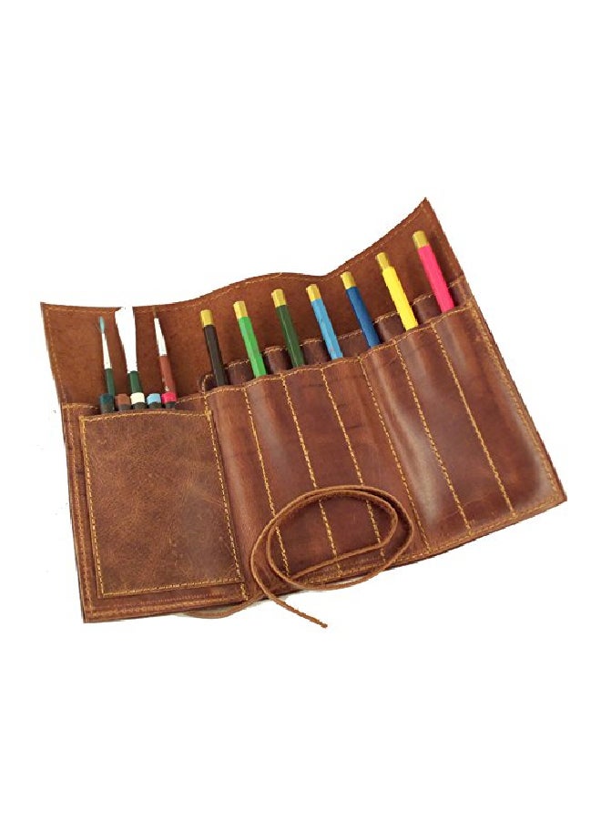 Rustic Ridge Leather Pen And Pencil Roll Case Dark Brown  - Image 3