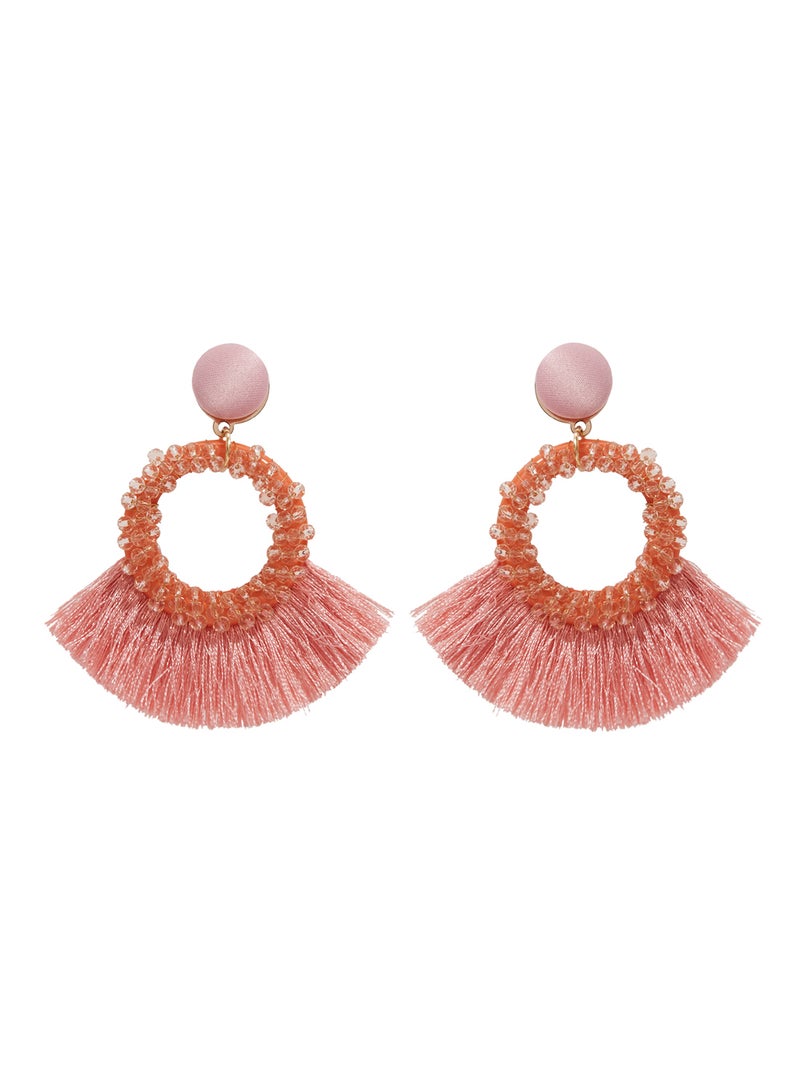 يويجين أقراط متدلية مرصعة بالخرز مزينة بشرابة . - Image 1