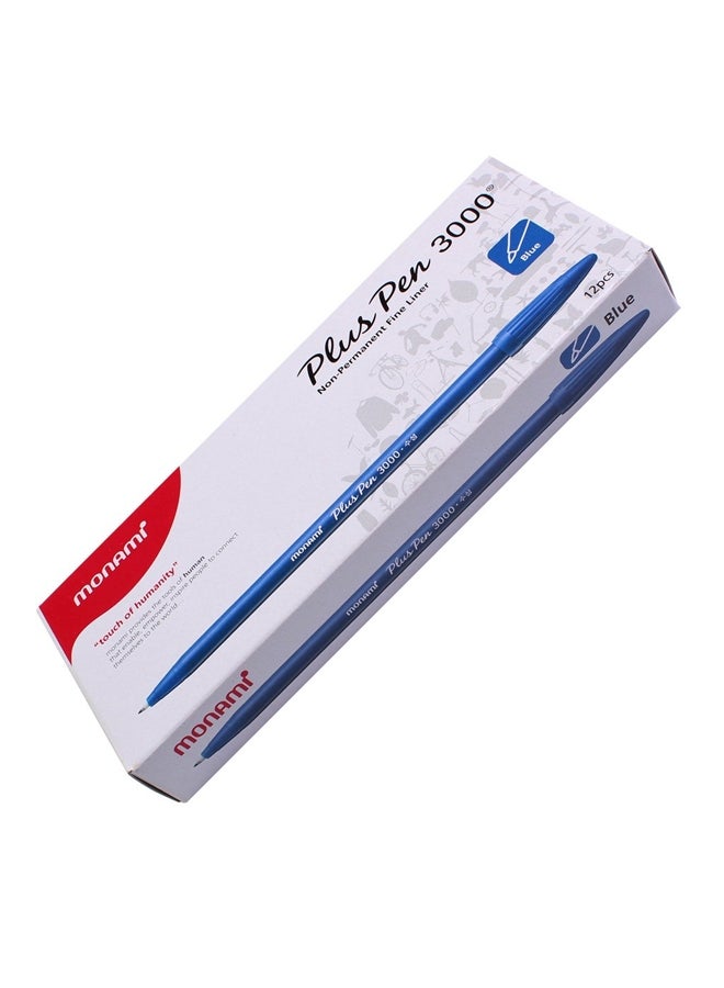 Monami 12-Piece Plus 3000 Fineliner Pen Blue - Image 2