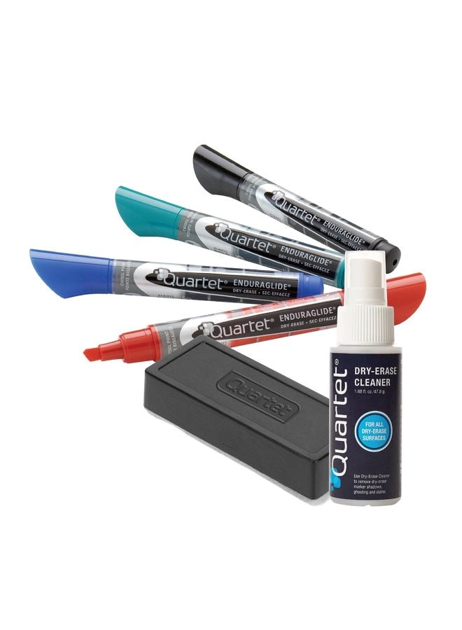 Quartet 4-Piece Dry Erase Markers With Eraser And Cleaning Spray Set Red/Black/Blue  - Image 1