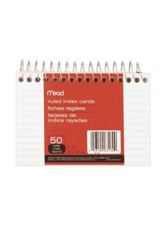 Mead 50-Piece Wirebound Ruled Index Card Set Red/White/Black 
