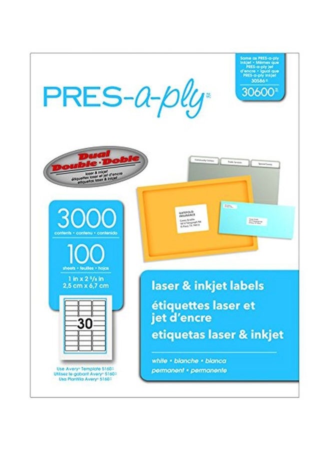 Pres-a-ply - 3000-Piece Laser Address Label Set White/Blue/Yellow - Image 1