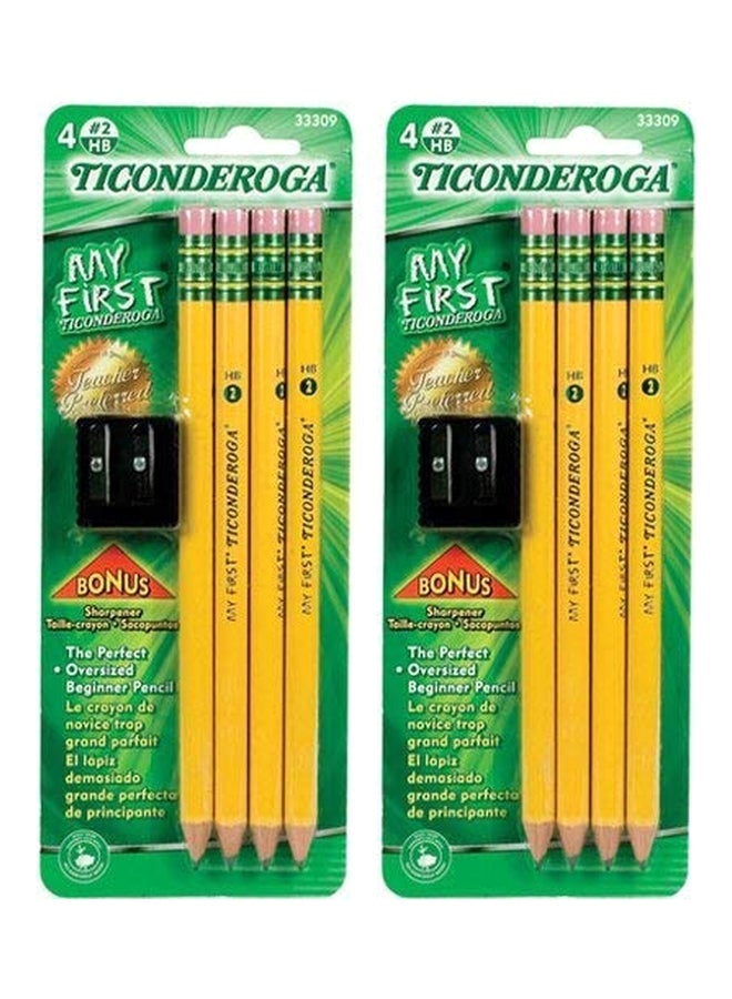 تايكونديرجا مجموعة من علبتي أقلام رصاص بتصميم أساسي مع مبرأتين أصفر