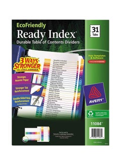 AVERY 31-Tab EcoFriendly Ready Index For Contents Dividers White 