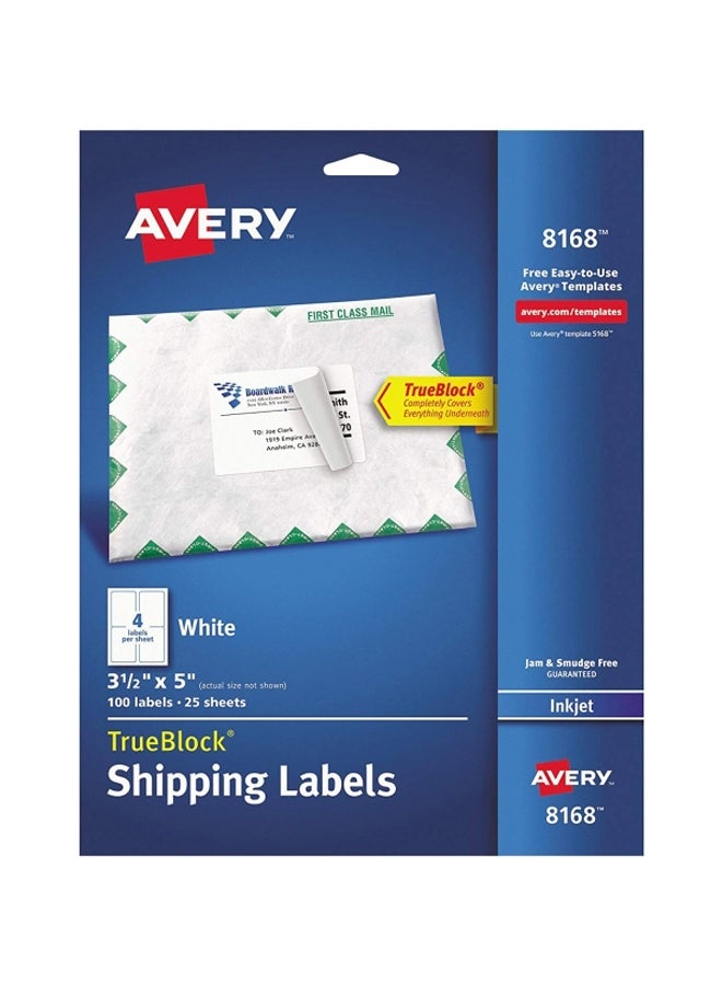 مجموعة ملصقات لعناوين الشحن بتقنية ترويبلوك مكونة من 25 ورقة أبيض