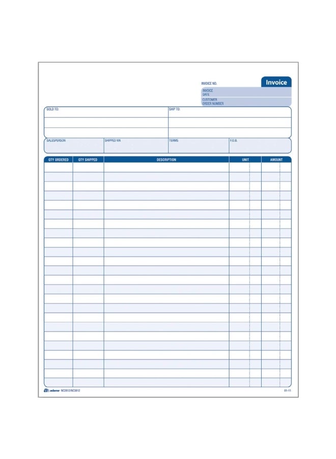 100-Piece Carbonless 2-Part Invoice Unit Set White/Blue