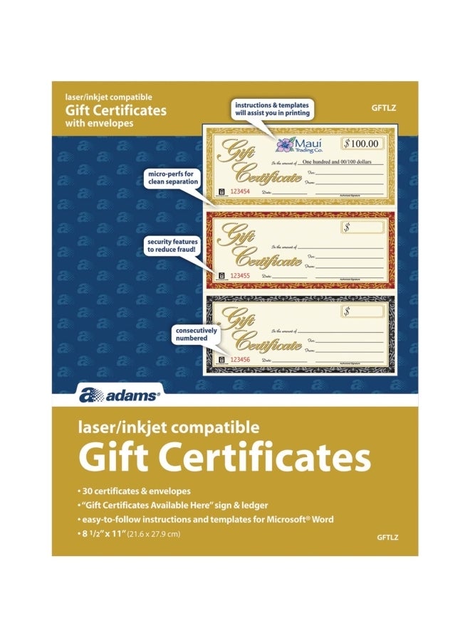 ADAMS 60-Piece Gift Certificates With Envelope Set Gold/Black/Red  - Image 3