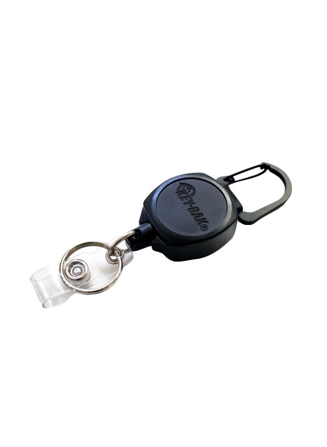 Key-Bak Sidekick Retractable I.D. Badge Reel With Key Holder, Kevlar Tether And Carabineer Black/Silver - Image 1
